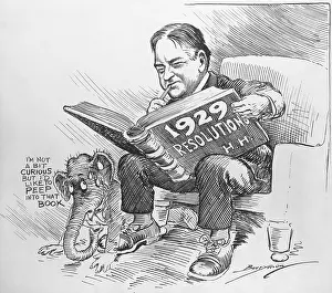 Republican Prints: President-Elect Herbert Hoover reading a book entitled 1929 Resolutions