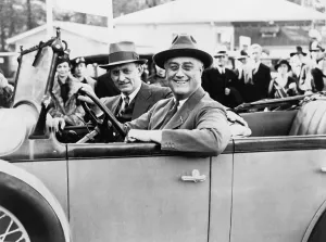Disability Prints: President Franklin D. Roosevelt driving with passenger Treasury Secretary
