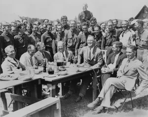 Harold Prints: President Franklin D. Roosevelt having lunch at mess table in Camp Fechner