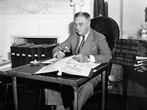 Hobby Prints: President Franklin Roosevelt cataloging his extensive stamp collection
