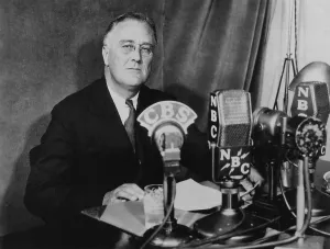 2013 Prints: President Franklin Roosevelt delivering a Fireside Chat on Sept