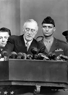 Inaugurations Prints: President Franklin Roosevelt delivers his fourth inaugural address from the South Portico of the White House