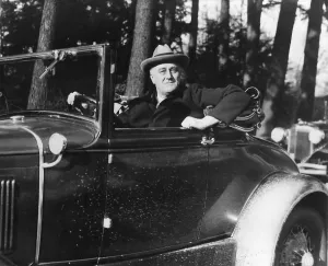 2013 Prints: President Franklin Roosevelt driving his car in Hyde Park