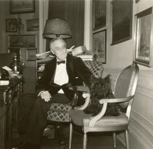Lcgr1305 Prints: President Franklin Roosevelt with Fala in the White House Oval Study