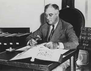 2013 Prints: President Franklin Roosevelt with his stamp collection at the White House