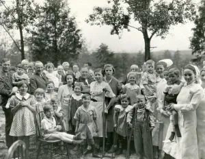 Disabled Prints: President Franklin Roosevelt, visits crippled children in West Virginia. 1935