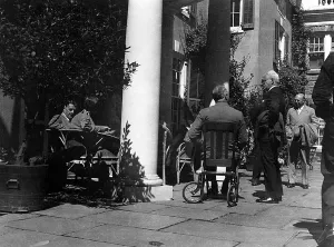 Wheelchairs Prints: President Franklin Roosevelt in his wheelchair with others at his home in Hyde Park New York