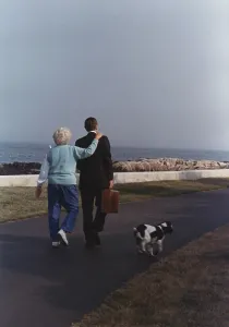 Oceans Prints: President George and Barbara Bush walk as Millie trots alongside Walker's Point Kennebunkport Maine