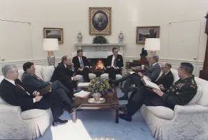 George Herbert Walker Prints: President George Bush meeting with key advisors on Jan. 15 1991