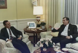 Poland Prints: President George Bush meets with Solidarity Leader Lech Walesa in the residence of the White House Washington DC