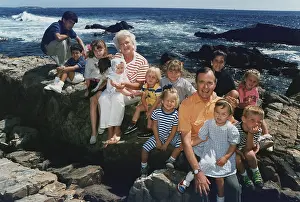Maine Prints: President George H. W. Bush and wife Barbara pose with twelve of their grandchildren and family dog