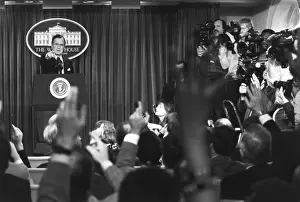 Reporters Prints: President George H.W. Bush meeting with reporters on Jan