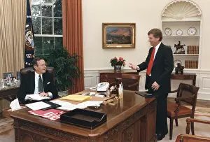 Middle Aged Prints: President George H.W. Bush, and Vice President Dan Quayle in discussion the Oval Office