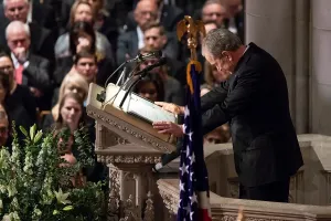 Speaking Prints: Former President George W. Bush collects his emotions during his eulogy for his father