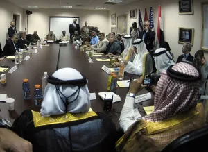 George W Prints: President George W. Bush meets with sheiks and tribal leaders from the Iraq's Al Anbar province