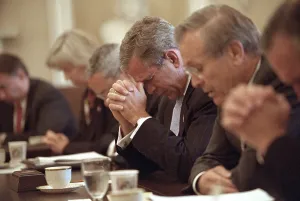 Colin Prints: President George W. Bush opens a cabinet meeting with a prayer on Sept