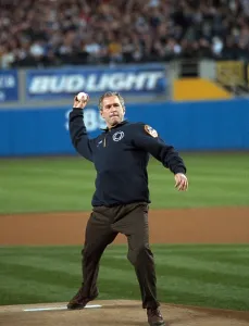 Pitching Prints: President George W. Bush throws the ceremonial first pitch at Yankee Stadium