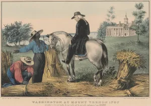 Slavery Prints: Former President George Washington talking with two enslaved workers on the Mount Vernon plantation