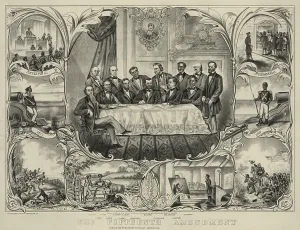 Suffrage Prints: President Grant with group of men signing the 15th amendment banning voting racial discrimination