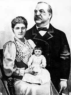 Cleveland Prints: President Grover Cleveland with wife and daughter