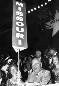 Bess Prints: Former President Harry and Bess Truman with the Missouri delegation at the 1956 Democratic Convention