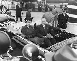 Reporters Prints: President Harry S. Truman rides with Princess Elizabeth in an open limousine