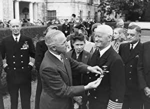 Admirals Prints: President Harry Truman awarding Admiral Chester Nimitz a Gold Star at the White House