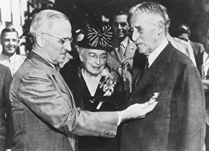 Statesmen Prints: President Harry Truman awards Distinguished Service Medal retiring Secretary of War Henry Stimson