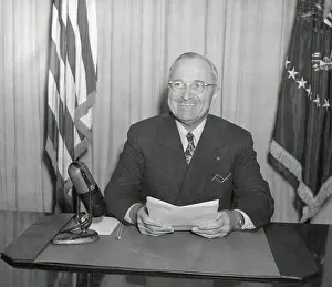 Broadcast Prints: President Harry Truman delivering a radio speech on Jan