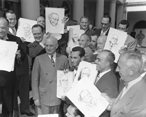 Lcgr1410 Prints: President Harry Truman posing at the White House with visiting cartoonists. Oct. 3, 1949