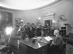Reporters Prints: President Harry Truman before a radio and television address on disarmament