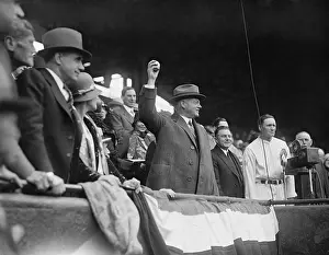 Hoover Prints: President Herbert Hoover throwing out the ceremonial first pitch at Griffith Stadium in 1929