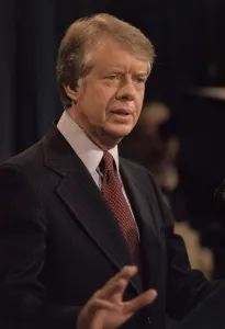 Hand Gestures Prints: President Jimmy Carter speaking during a press conference. Ca. 1977-1980