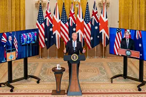 Morrison Prints: President Joe Biden delivers remarks at a virtual trilateral press statement with the Prime Minister of Australia