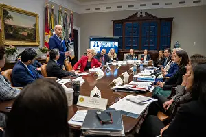 Papers Prints: President Joe Biden drops by a working meeting of Cabinet members and White House senior staff