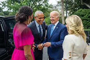 Obama Prints: President Joe Biden and First Lady Jill Biden greet former President Barack Obama and former First Lady Michelle Obama