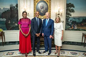 Obama Prints: President Joe Biden and First Lady Jill Biden pose for photos with former President Barack Obama