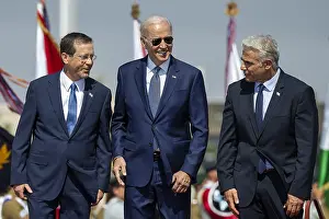 Israel Prints: President Joe Biden, is flanked by Israeli President Isaac Herzog (right)
