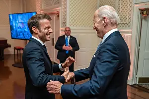 Emmanuel Prints: President Joe Biden greets French President Emmanuel Macron