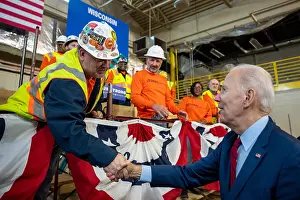 Skills Prints: President Joe Biden greets workers after delivering remarks on the economy