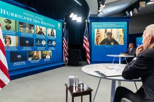Meeting Prints: President Joe Biden holds a virtual briefing with FEMA Administrator Deanne Criswell and Louisiana
