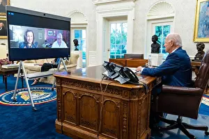 Communication Prints: President Joe Biden holds a virtual meeting with House Speaker Nancy Pelosi
