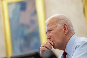 Shoulders Prints: President Joe Biden listening to his senior advisers