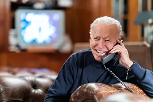 Informal Prints: President Joe Biden on a phone call with military personnel attending Super Bowl LV watch parties in Kabul