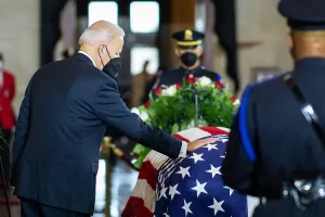 Reid Prints: President Joe Biden places his hand on the casket of former US Senator Harry Reid of Nevada