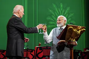 Narendra Prints: President Joe Biden and Prime Minister Narendra Modi speak as they toast