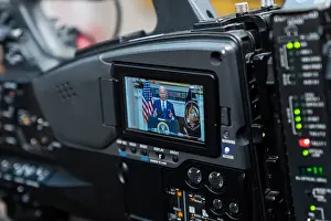 Speaking Prints: President Joe Biden is seen on small screen of a digital motion camera he announces his request to Congress for