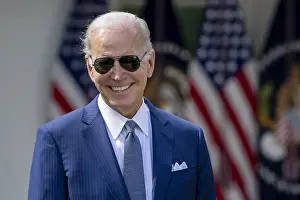 Drugs Prints: President Joe Biden smiles while speaking on lowering healthcare costs