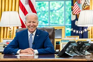Allies Prints: President Joe Biden smiles as he talks on the phone with Finland President Sauli Niinist