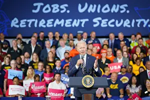 Speaking Prints: President Joe Biden speaks about the American Rescue plan's pension protection provisions to workers in Cleveland